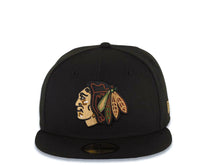 Load image into Gallery viewer, Chicago Blackhawks New Era NHL 59FIFTY 5950 Fitted Cap Hat Black Crown/Visor Khaki/Black/Green Logo Gray UV