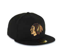 Load image into Gallery viewer, Chicago Blackhawks New Era NHL 59FIFTY 5950 Fitted Cap Hat Black Crown/Visor Khaki/Black/Green Logo Gray UV