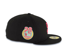 Load image into Gallery viewer, San Diego Padres New Era MLB 59FIFTY 5950 Fitted Cap Hat Black Crown/Visor Magenta Logo 20 Anniversary Petco Park Side Patch Gray UV