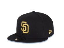 Load image into Gallery viewer, (Youth) San Diego Padres New Era MLB 59FIFTY 5950 Kid Fitted Cap Hat Black Crown/Visor Metallic Gold Logo 40th Anniversary Side Patch Gray UV