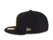 Load image into Gallery viewer, (Youth) San Diego Padres New Era MLB 59FIFTY 5950 Kid Fitted Cap Hat Black Crown/Visor Metallic Gold Logo 40th Anniversary Side Patch Gray UV