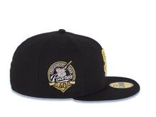 Load image into Gallery viewer, (Youth) San Diego Padres New Era MLB 59FIFTY 5950 Kid Fitted Cap Hat Black Crown/Visor Metallic Gold Logo 40th Anniversary Side Patch Gray UV