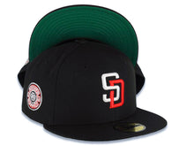 Load image into Gallery viewer, San Diego Padres New Era MLB 59FIFTY 5950 Fitted Cap Hat Black Crown/Visor White/Red Logo Aztec Side Patch