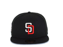 Load image into Gallery viewer, San Diego Padres New Era MLB 59FIFTY 5950 Fitted Cap Hat Black Crown/Visor White/Red Logo Aztec Side Patch