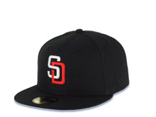 Load image into Gallery viewer, San Diego Padres New Era MLB 59FIFTY 5950 Fitted Cap Hat Black Crown/Visor White/Red Logo Aztec Side Patch