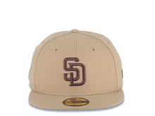 Load image into Gallery viewer, San Diego Padres New Era MLB 59FIFTY 5950 Fitted Cap Hat Khaki Crown/Visor Brown Logo 1992 All-Star Game Side Patch Gray UV