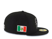 Load image into Gallery viewer, Mexico Aztec New Era WBC 59FIFTY 5950 Fitted Cap Hat Black Crown/Visor White Logo Mexico Flag Side Patch Gray UV