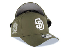 Load image into Gallery viewer, San Diego Padres New Era MLB 9FORTY 940 Adjustable A-Frame Cap Hat Olive Green Crown/Visor White Logo 25th Anniversary Side Patch Gray UV