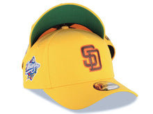 Load image into Gallery viewer, San Diego Padres New Era MLB 9FORTY 940 Adjustable A-Frame Cap Hat Yellow Crown/Visor Brown/Orange Logo 1998 World Series Side Patch Green UV