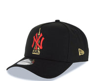 Load image into Gallery viewer, New York Yankees New Era MLB 9FORTY 940 Adjustable A-Frame Empire Cap Hat Black Crown/Visor Red/Metallic Gold/Black Logo 1998 World Series Side Patch