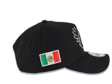 Load image into Gallery viewer, Mexico Aztec New Era 9FORTY 940 Adjustable A Frame Cap Hat Black Crown/Visor White Logo Mexico Flag Side Patch Gray UV