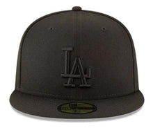 Load image into Gallery viewer, Los Angeles Dodgers New Era MLB 59FIFTY 5950 Fitted Cap Hat Black Crown/Visor Black Logo 2024 World Series Champions Side Patch Gray UV