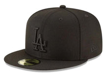 Load image into Gallery viewer, Los Angeles Dodgers New Era MLB 59FIFTY 5950 Fitted Cap Hat Black Crown/Visor Black Logo 2024 World Series Champions Side Patch Gray UV