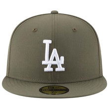 Load image into Gallery viewer, Los Angeles Dodgers New Era MLB 59FIFTY 5950 Fitted Cap Hat Olive Crown/Visor White Logo 2024 World Series Side Patch Gray UV