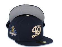 Load image into Gallery viewer, Los Angeles Dodgers New Era MLB 59FIFTY 5950 Fitted Cap Hat Navy Blue Crown/Visor Cream Logo 2024 World Series Champions Side Patch