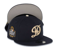 Load image into Gallery viewer, Los Angeles Dodgers New Era MLB 9FIFTY 950 Snapback Cap Hat Navy Blue Crown/Visor Cream Logo 2024 World Series Side Patch