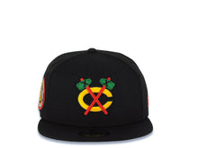 Load image into Gallery viewer, Chicago Blackhawks New Era NHL 59FIFTY 5950 Fitted Cap Hat Black Crown/Visor Team Color Axe Logo 75th Anniversary Side Patch Gray UV