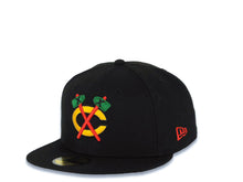 Load image into Gallery viewer, Chicago Blackhawks New Era NHL 59FIFTY 5950 Fitted Cap Hat Black Crown/Visor Team Color Axe Logo 75th Anniversary Side Patch Gray UV