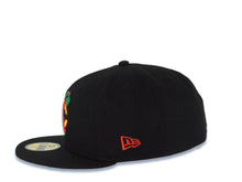 Load image into Gallery viewer, Chicago Blackhawks New Era NHL 59FIFTY 5950 Fitted Cap Hat Black Crown/Visor Team Color Axe Logo 75th Anniversary Side Patch Gray UV