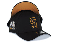 Load image into Gallery viewer, San Diego Padres New Era MLB 9FORTY 940 Adjustable A-Frame Cap Hat Black Crown/Visor Black/Tan Logo Petco Park Side Patch Tan UV