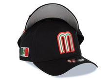 Load image into Gallery viewer, Mexico New Era WBC World Baseball Classic 9FORTY 940 Adjustable A-Frame Cap Hat Black Crown/Visor Team Color Logo Mexico Flag Side Patch Gray UV