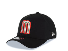 Load image into Gallery viewer, Mexico New Era WBC World Baseball Classic 9FORTY 940 Adjustable A-Frame Cap Hat Black Crown/Visor Team Color Logo Mexico Flag Side Patch Gray UV