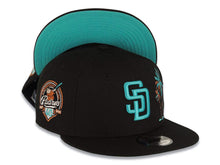 Load image into Gallery viewer, San Diego Padres New Era MLB 9FIFTY 950 Snapback Cap Hat Black Crown/Visor Teal/Metallic Brown Logo With Pal Trees 40th Anniversary Side Patch Teal UV