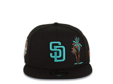 Load image into Gallery viewer, San Diego Padres New Era MLB 9FIFTY 950 Snapback Cap Hat Black Crown/Visor Teal/Metallic Brown Logo With Pal Trees 40th Anniversary Side Patch Teal UV