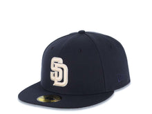 Load image into Gallery viewer, San Diego Padres New Era MLB 59FIFTY 5950 Fitted Cap Hat Navy Crown/Visor Cream Logo 20th Years Petcopark Side Patch