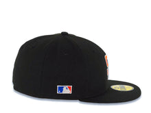 Load image into Gallery viewer, San Diego Padres New Era MLB 59FIFTY 5950 Fitted Cap Hat Black Crown/Visor Orange/Navy Blue/White Logo Batterman Batty Side Patch