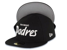 Load image into Gallery viewer, San Diego Padres New Era MLB 59FIFTY 5950 Fitted Cap Hat Black Crown/Visor White Script/Text Logo