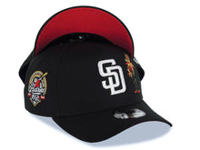 Load image into Gallery viewer, San Diego Padres New Era MLB 9FORTY 940 Adjustable A-Frame Cap Hat Black Crown/Visor White Logo With Palm Trees 40th Anniversary Side Patch