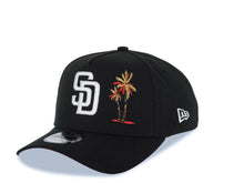Load image into Gallery viewer, San Diego Padres New Era MLB 9FORTY 940 Adjustable A-Frame Cap Hat Black Crown/Visor White Logo With Palm Trees 40th Anniversary Side Patch
