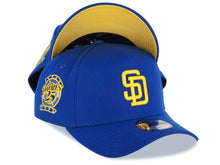 Load image into Gallery viewer, San Diego Padres New Era MLB 9FORTY 940 Adjustable A-Frame Cap Hat Royal Blue Crown/Visor Yellow Logo 25th Anniversary Side Patch Yellow UV