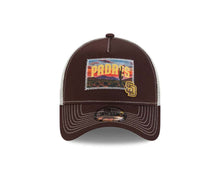 Load image into Gallery viewer, San Diego Padres New Era MLB 9FORTY 940 Adjustable A-Frame Mesh Trucker Cap Hat Brown Crown/Visor Yellow/Brown Patch with Small Logo