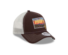 Load image into Gallery viewer, San Diego Padres New Era MLB 9FORTY 940 Adjustable A-Frame Mesh Trucker Cap Hat Brown Crown/Visor Yellow/Brown Patch with Small Logo