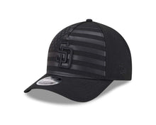 Load image into Gallery viewer, San Diego Padres New Era MLB 9FORTY 940 Adjustable A-Frame Cap Hat Black American Flag Crown/Visor Black Logo