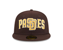 Load image into Gallery viewer, (Youth) San Diego Padres New Era MLB 59FIFTY 5950 Kid Fitted Cap Hat Brown Crown/Visor Yellow/White Overlap Logo
