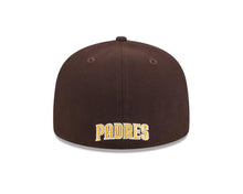 Load image into Gallery viewer, (Youth) San Diego Padres New Era MLB 59FIFTY 5950 Kid Fitted Cap Hat Brown Crown/Visor Yellow/White Overlap Logo
