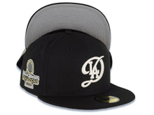 Load image into Gallery viewer, Los Angeles Dodgers New Era MLB 59FIFTY 5950 Fitted Cap Hat Black Crown/Visor City Connect White Logo 2024 World Series Side Patch Gray UV