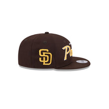 Load image into Gallery viewer, San Diego Padres New Era MLB 9FIFTY 950 Snapback Cap Hat Brown Crown/Visor White/Yellow Text/Script Logo SD Side Patch