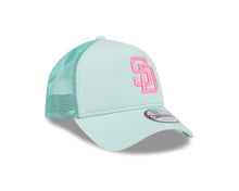 Load image into Gallery viewer, San Diego Padres New Era MLB 9FORTY 940 Adjustable A-Frame Mesh/Trucker Cap Hat Light Teal Crown/Visor Magenta Logo (2022 City Connect)