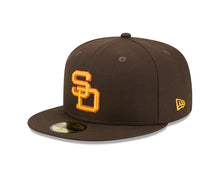 Load image into Gallery viewer, San Diego Padres New Era MLB 59FIFTY 5950 Fitted Cap Hat Brown Crown/Visor Yellow/Orange Copperstown Logo