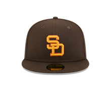 Load image into Gallery viewer, San Diego Padres New Era MLB 59FIFTY 5950 Fitted Cap Hat Brown Crown/Visor Yellow/Orange Copperstown Logo