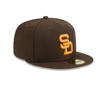 Load image into Gallery viewer, San Diego Padres New Era MLB 59FIFTY 5950 Fitted Cap Hat Brown Crown/Visor Yellow/Orange Copperstown Logo