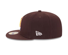 Load image into Gallery viewer, San Diego Padres New Era MLB 59FIFTY 5950 Fitted Cap Hat Brown Crown/Visor Blue/Magenta/Yellow Logo Script