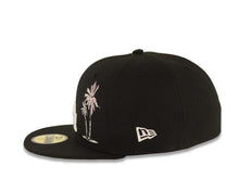 Load image into Gallery viewer, Los Angeles Dodgers New Era MLB 59FIFTY 5950 Fitted Cap Hat Black Crown/Visor White Logo With Pink Palm 50th Anniversary Side Patch Gray UV