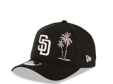 Load image into Gallery viewer, San Diego Padres New Era MLB 9FORTY 940 Adjustable A-Frame Cap Hat Black Crown/Visor White Logo With Pink Palm Petco Park Side Patch Gray UV