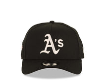 Load image into Gallery viewer, Oakland A's Athletics New Era MLB 9FORTY 940 Adjustable A-Frame Cap Hat Black Crown/Visor White Logo 1989 World Series Side Patch Gray UV