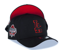 Load image into Gallery viewer, Los Angeles Dodgers New Era MLB 9FORTY 940 Adjustable A-Frame Cap Hat Black Crown/Visor Black/Red Logo 40th Anniversary Stadium Side Patch Red UV